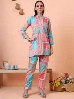 Gahan - Womens Plus Size Pure Cotton Abstract Printed Co-Ord Set