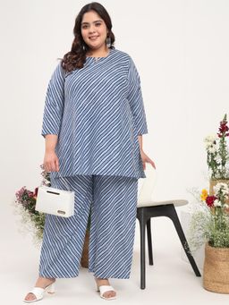 Gahan - Womens Plus Size Pure Cotton Stripes Printed Co-Ord Set