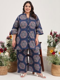 Gahan - Womens Plus Size Pure Cotton Abstract Printed Co-Ord