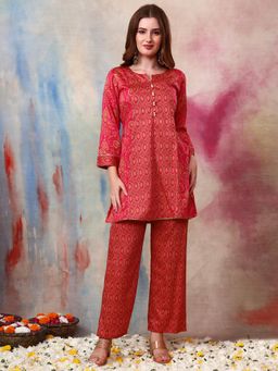 Gahan - Women Cotton Satin Dark Pink Printed Co-Ord Set