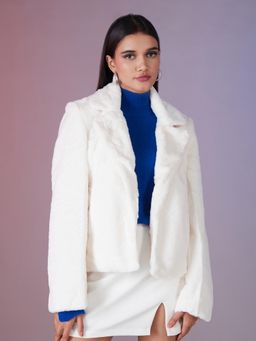 RSVP by Nykaa Fashion - White Solid Faux Fur Open Front Jacket