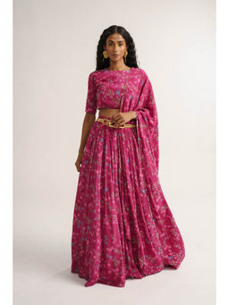 Vishala Shree - Pink Rose Lehenga with Blouse and Dupatta (Set of 3)