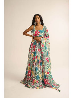 Vishala Shree - Multi-Color Jasmine Lehenga with Blouse and Dupatta (Set of 3)