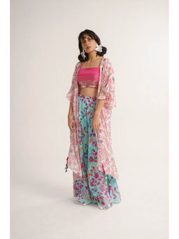 Vishala Shree - Pink Carnation Crop Top with Pant and Cape (Set of 3)