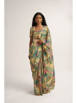 Vishala Shree - Yellow Sunflower Saree with Stitched Blouse