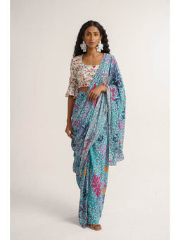 Vishala Shree - Blue Lupine Pre-Draped Saree with Stitched Blouse