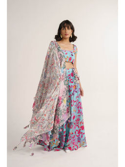 Vishala Shree - Blue Geranium Lehenga with Blouse and Dupatta (Set of 3)