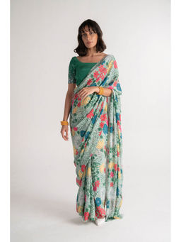 Vishala Shree - Green Angelica Saree with Stitched Blouse