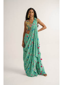 Vishala Shree - Green Hellebores Saree with Stitched Blouse