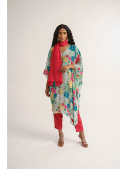 Vishala Shree - Green Dianthus Kaftan with Pant (Set of 3)