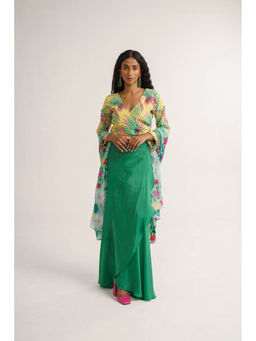 Vishala Shree - Yellow Allamanda Top with Skirt and Dupatta (Set of 3)