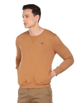 Arrow - Sports Men Brown Solid Crew Neck Sweatshirt