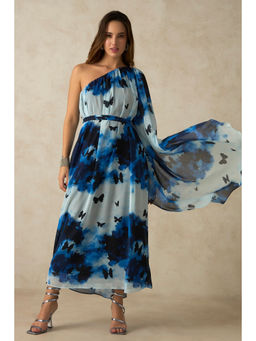 Virgio - Women Polyester Maxi Floral Flared Blue Sleeveless Dress
