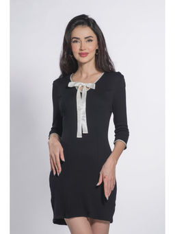 Virgio - Women Viscose Mini Solid Fitted Black Full Sleeves Dress