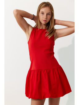 Virgio - Women Viscose Mini Solid Bodycon Red Sleeveless Dress