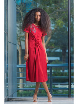 Virgio - Women Viscose Midi Embellished/Sequined Regular Maroon Full Sleeves Dress