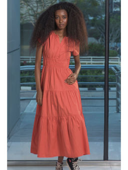 Virgio - Women Cotton Maxi Solid Regular Rust Full Sleeves Dress