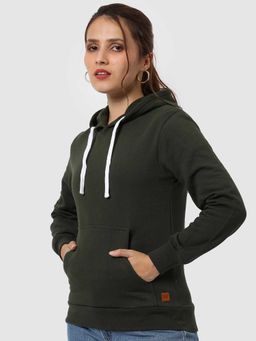 Campus Sutra - Women Olive Green Sweatshirt With Hoodie