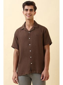 Allen Solly - Men Brown Textured Half Sleeves Casual Shirt