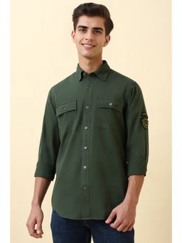 Allen Solly - Men Green Solid Full Sleeves Casual Shirt