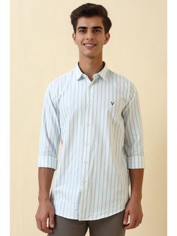 Allen Solly - Men Green Stripe Full Sleeves Casual Shirt
