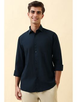 Allen Solly - Men Navy Blue Solid Full Sleeves Casual Shirt
