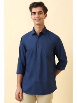 Allen Solly - Men Navy Blue Textured Full Sleeves Casual Shirt