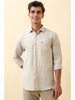 Allen Solly - Men Beige Solid Full Sleeves Casual Shirt
