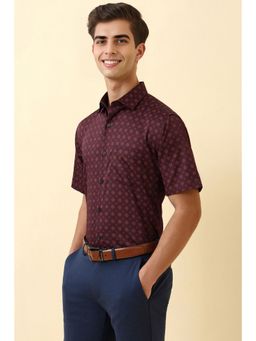 Allen Solly - Men Maroon Print Half Sleeves Formal Shirt