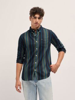 The Bear House - Mens Black Slim Fit Stripe Woven Casual Shirt