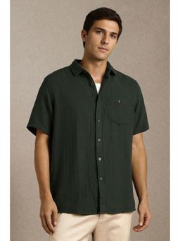 Louis Philippe - Men Green Textured Half Sleeves Casual Shirt