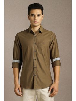 Louis Philippe - Men Olive Textured Full Sleeves Casual Shirt