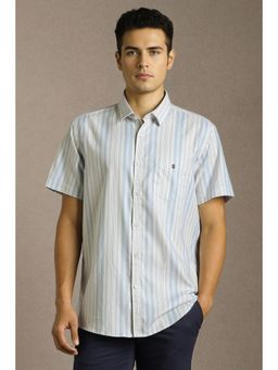 Louis Philippe - Men White Stripe Half Sleeves Casual Shirt