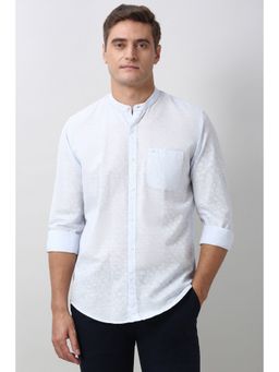 Peter England - Men Light Blue Slim Fit Print Full Sleeves Casual Shirt