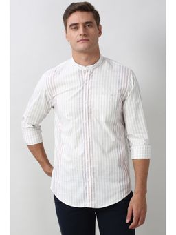 Peter England - Men White Slim Fit Stripe Full Sleeves Casual Shirt