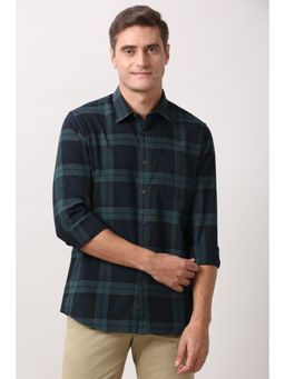 Peter England - Men Navy Slim Fit Check Full Sleeves Casual Shirt