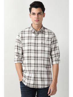 Peter England - Men White Slim Fit Check Full Sleeves Casual Shirt