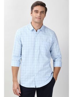 Peter England - Men Light Blue Slim Fit Check Full Sleeves Casual Shirt