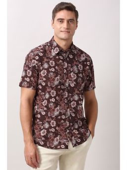 Peter England - Men Brown Slim Fit Print Half Sleeves Casual Shirt