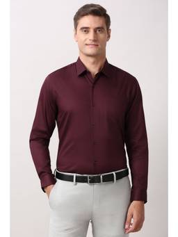 Peter England - Men Maroon Regular Fit Full Sleeves Formal Shirt