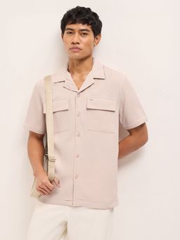 The Bear House - Mens Peach Relaxed Fit Textured Woven Casual Shirt