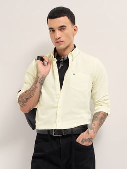 The Bear House - Mens Yellow Slim Fit Solid Cotton Woven Casual Shirt