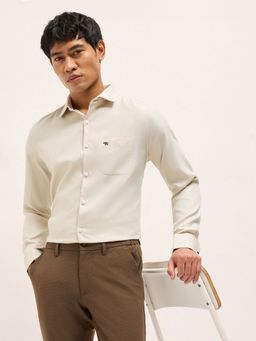 The Bear House - Mens Beige Tailored Fit Textured Woven Formal Shirt