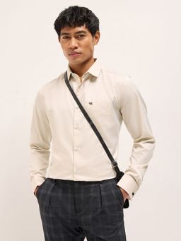 The Bear House - Mens Beige Tailored Fit Stripe Woven Formal Shirt