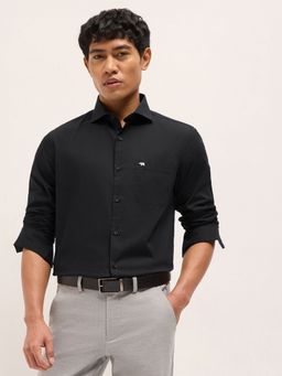 The Bear House - Mens Black Tailored Fit Solid Cotton Woven Formal Shirt