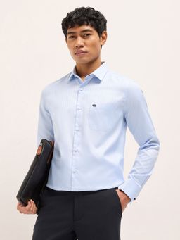 The Bear House - Mens Blue Tailored Fit Stripe Woven Formal Shirt