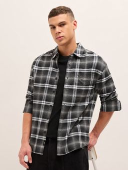 The Bear House - Mens Black Relaxed Fit Checked Cotton Flannel Casual Shirt