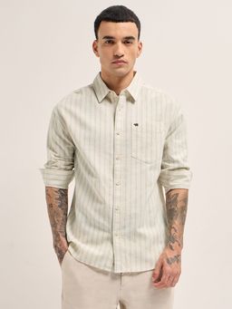 The Bear House - Mens Grey Relaxed Fit Stripe Woven Casual Shirt