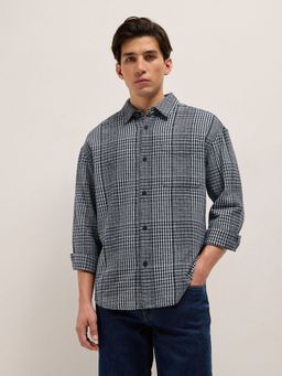 The Bear House - Mens Blue Relaxed Fit Checked Cotton Woven Overshirt