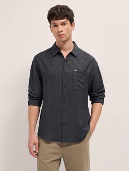 The Bear House - Mens Purple Relaxed Fit Textured Woven Casual Shirt